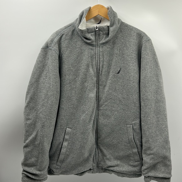 VINTAGE NAUTICA JACKET MENS SIZE LARGE REVERSIBLE BACK FLEECE FULL ZIP JACKET - Picture 2 of 11